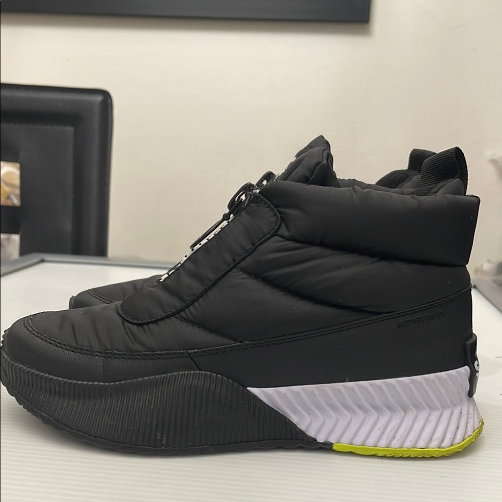 Sorel Black Winter & Rain Ankle Boots with White Accent